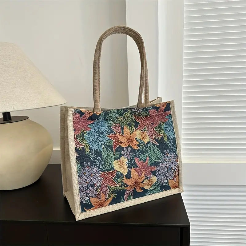 Amelie™ Chic Floral Jute Tote Bag