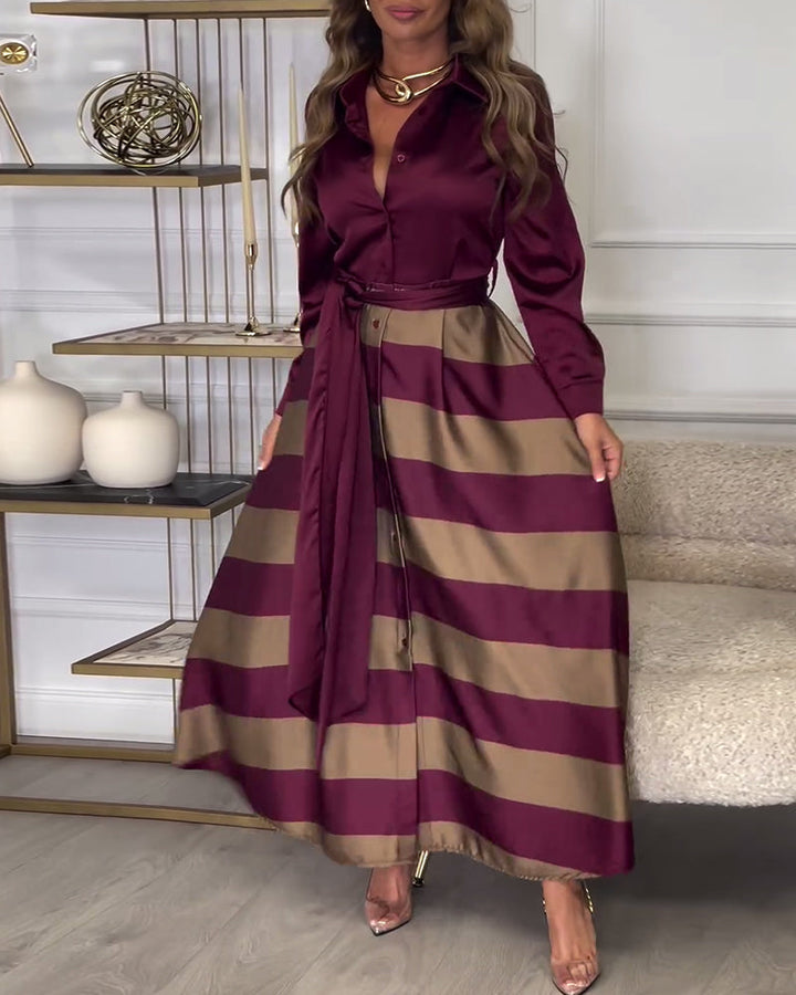 Glamourous Striped Dress with Belt_Purple