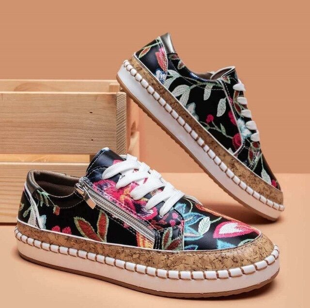 Floral Orthopedic Zipper Sneakers