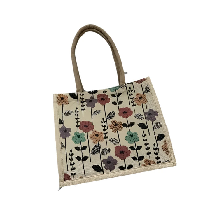 Amelie™ Chic Floral Jute Tote Bag