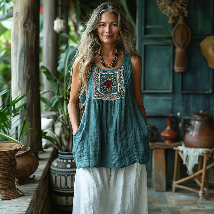 Bohemian Embroidered Sleeveless Dress