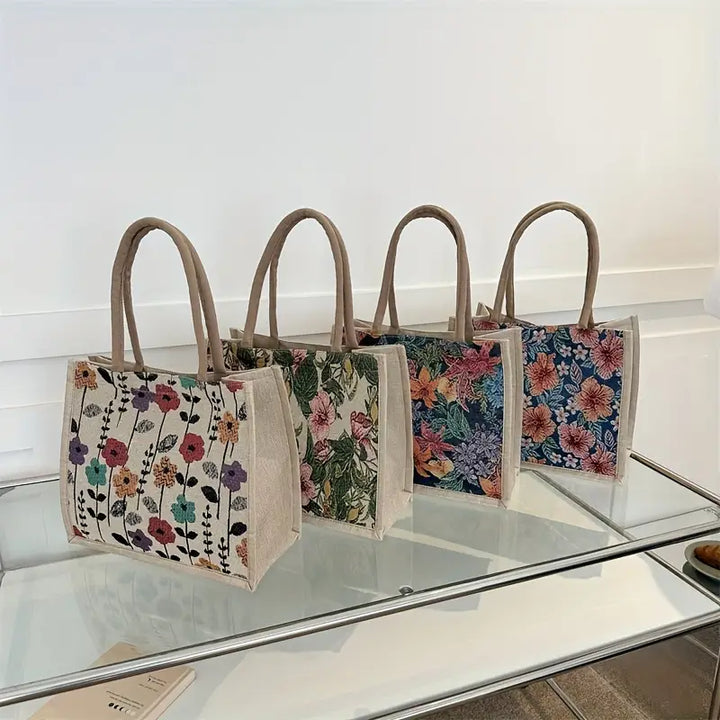 Amelie™ Chic Floral Jute Tote Bag