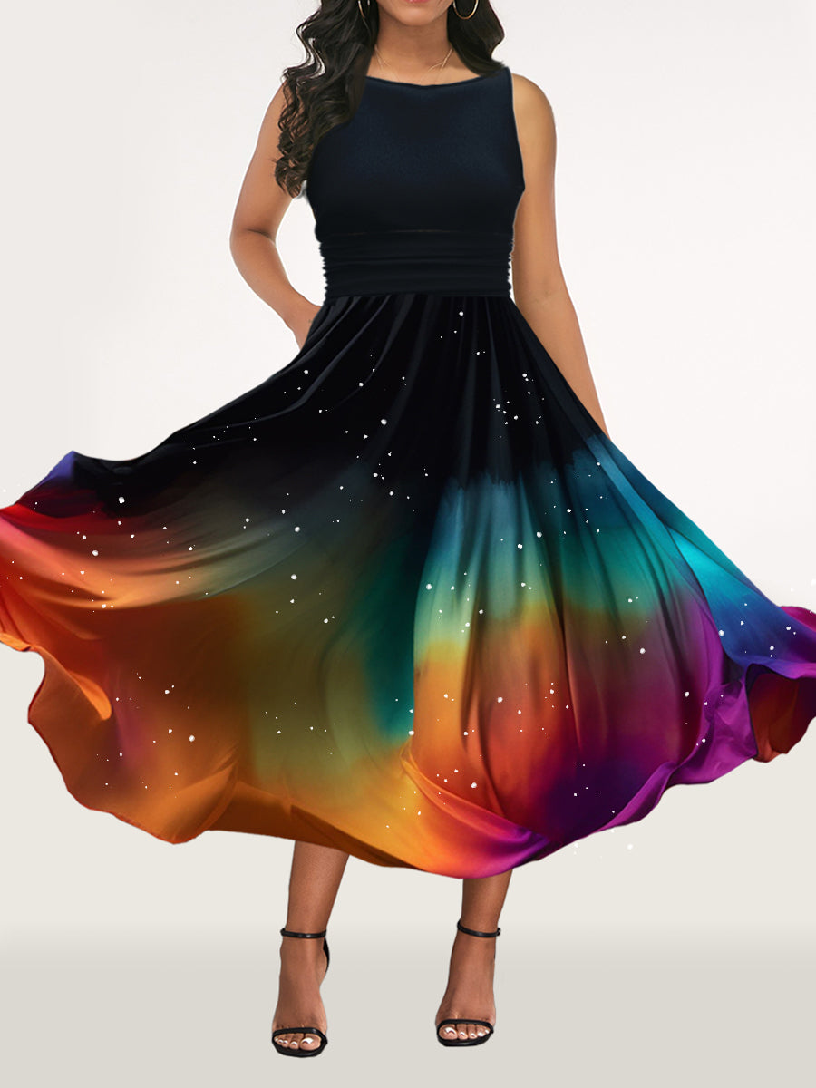 Vivid Rainbow Flare Dress