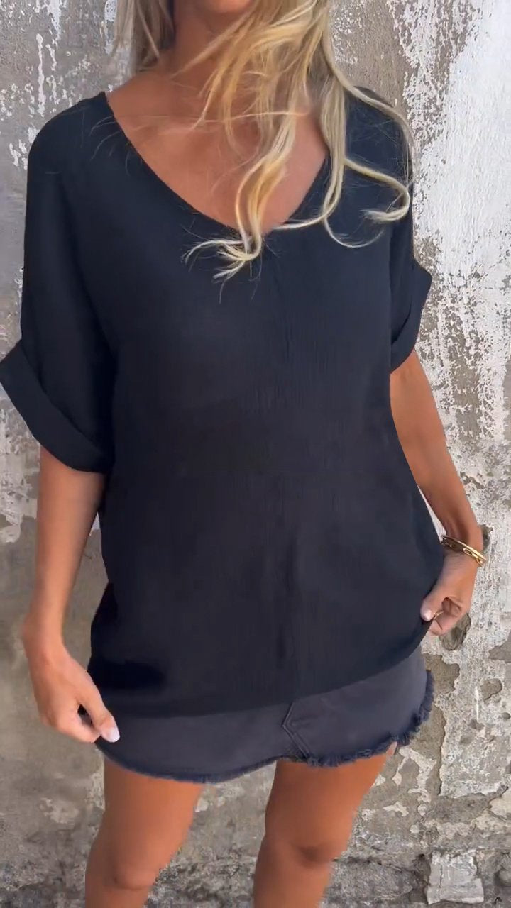 V-Neck Casual Mid-Length Tee