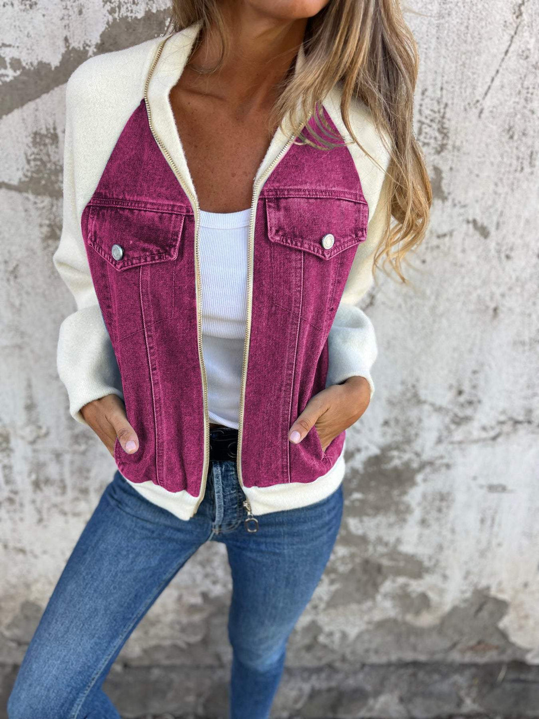 V-neck Zipper Jacket_Light purple