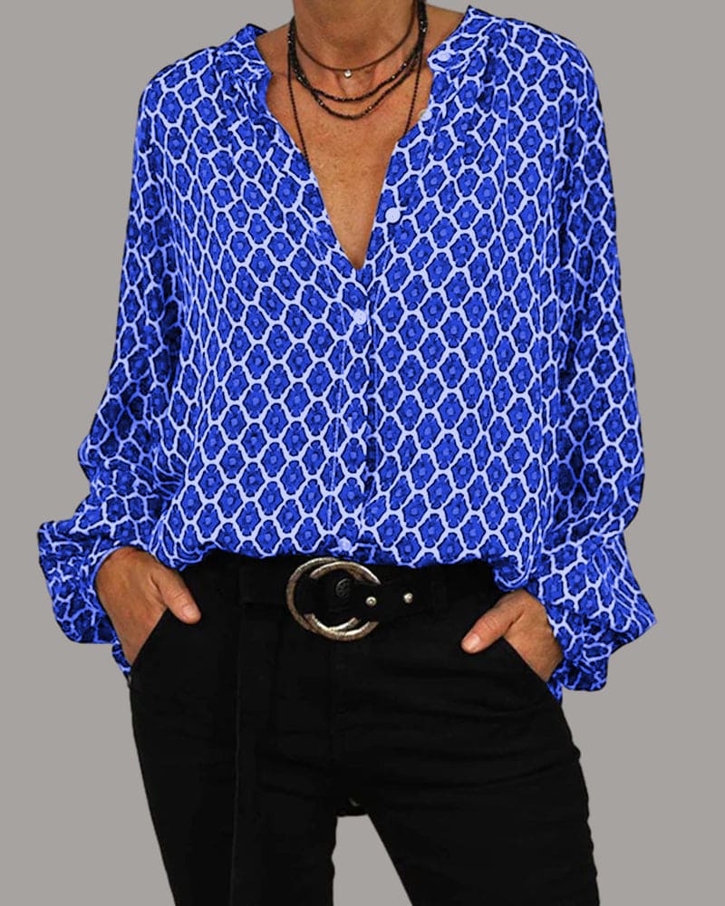 Classic Patterned V-Neck Shirt