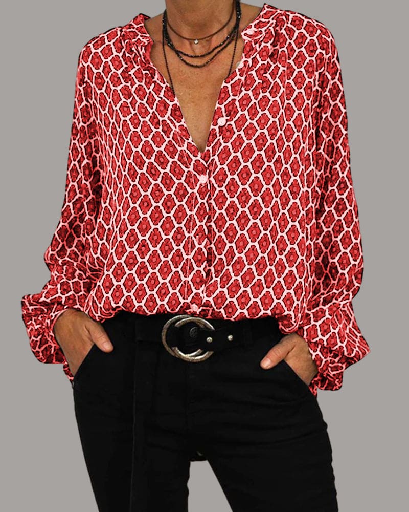 Classic Patterned V-Neck Shirt