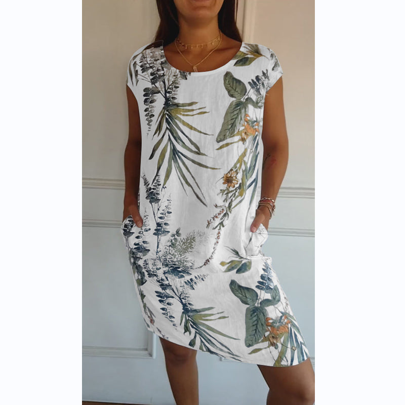 Everest Dress with Botanical Print_White