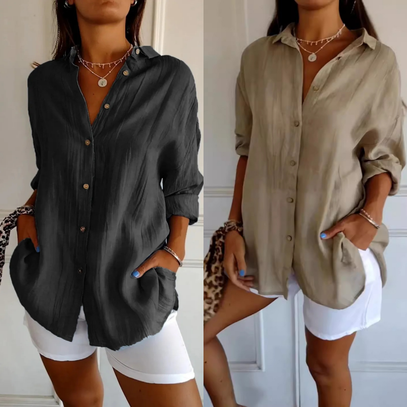 Elegant Pleated Lapel Shirt