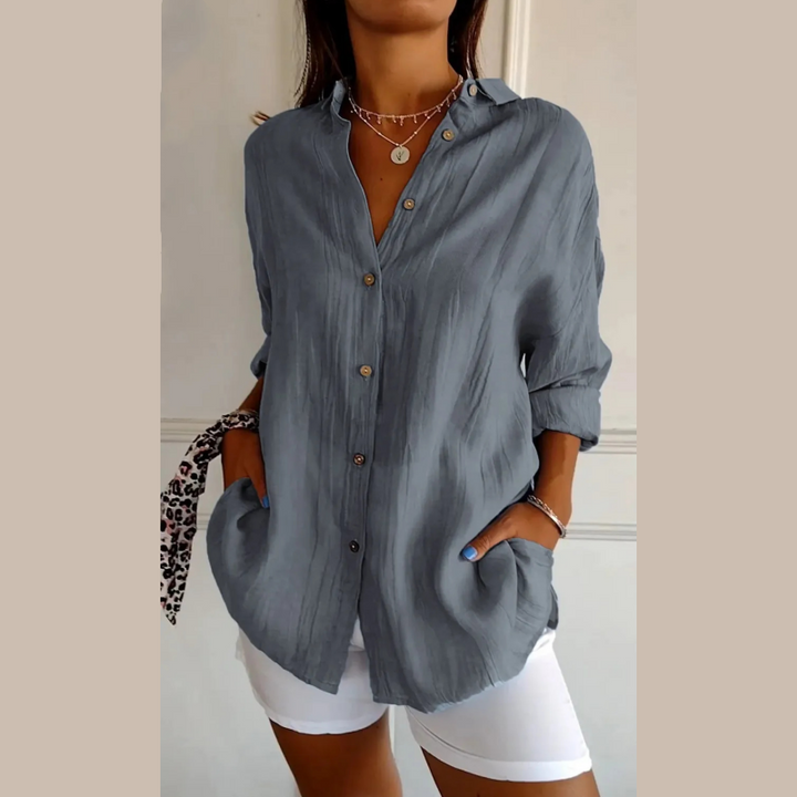 Elegant Pleated Lapel Shirt