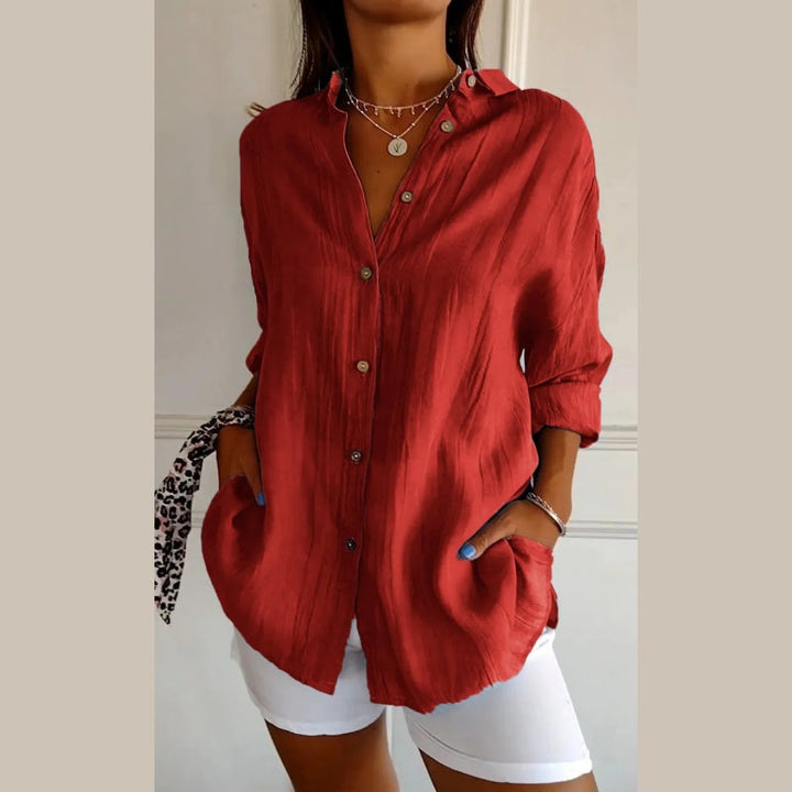 Elegant Pleated Lapel Shirt