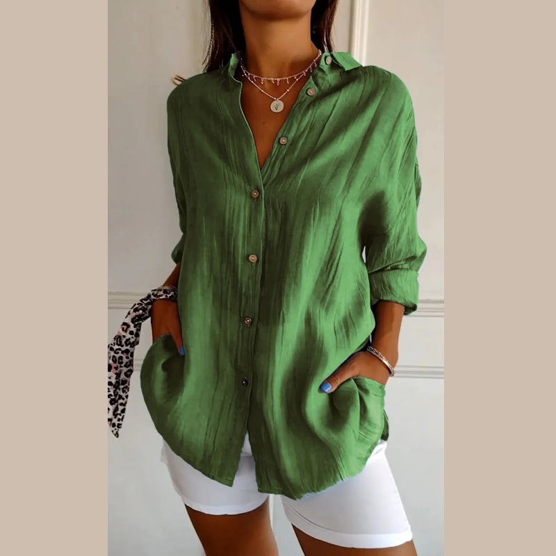 Elegant Pleated Lapel Shirt