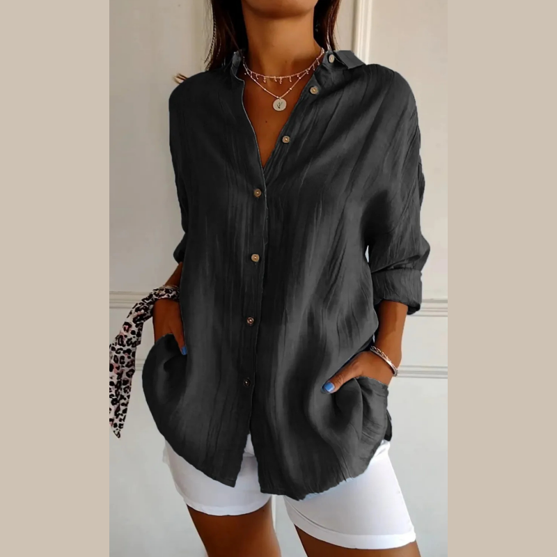 Elegant Pleated Lapel Shirt