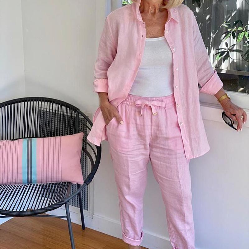 Joan -Linen Shirt and Trousers Set_Pink