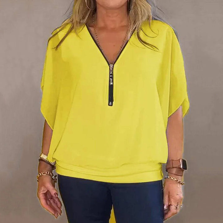 Bondi-Cool Chiffon Zip-Up Neckline Top_Yellow