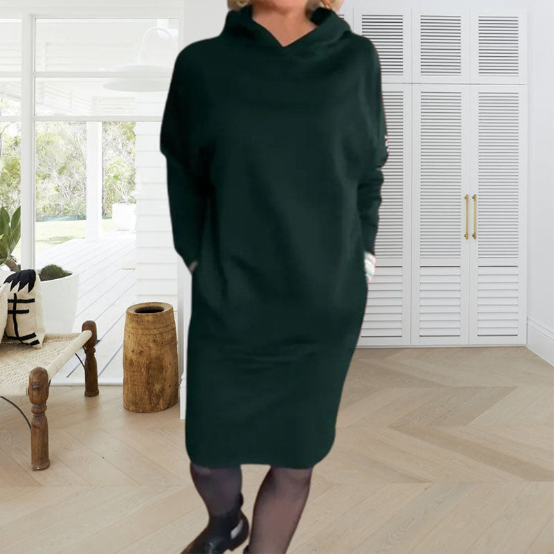 Plain Hooded Dress with Pocket_Green