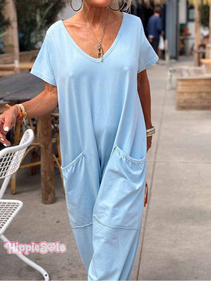 Women's Casual 100% Cotton Wide Leg Jumpsuit