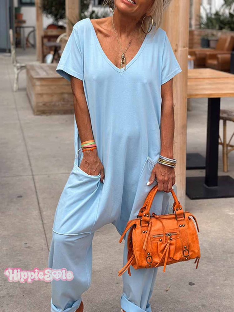 Women's Casual 100% Cotton Wide Leg Jumpsuit