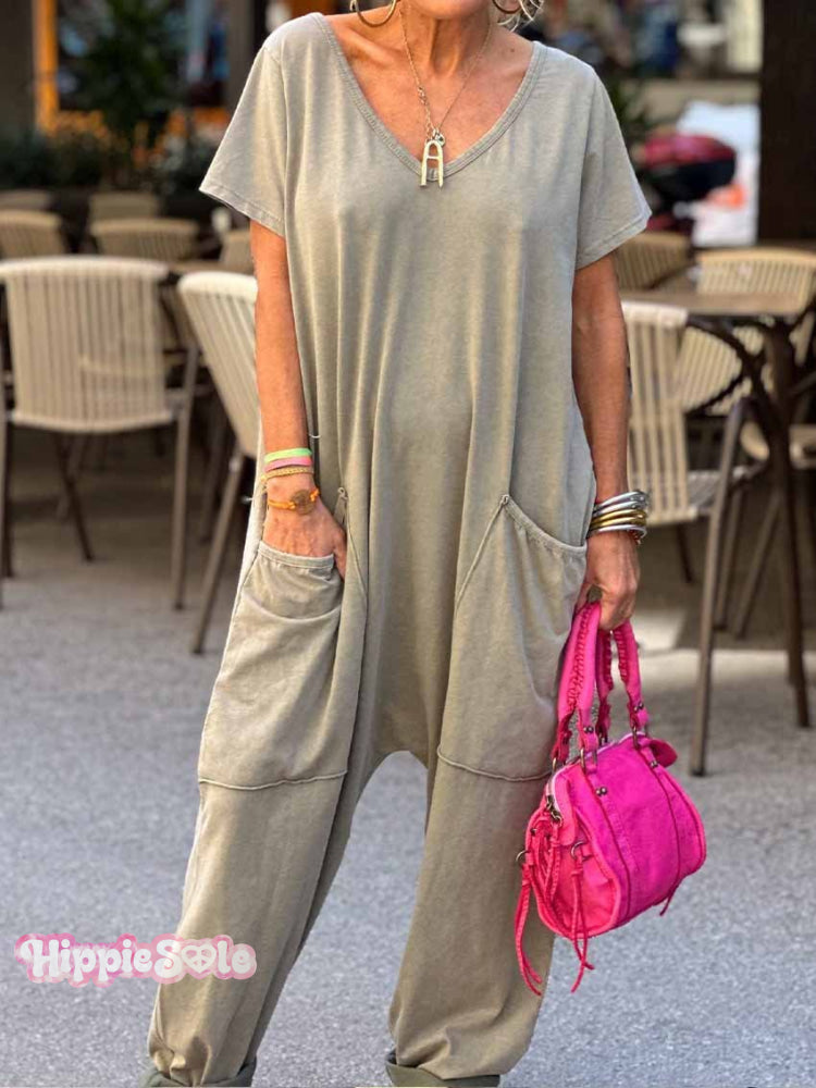 Women's Casual 100% Cotton Wide Leg Jumpsuit