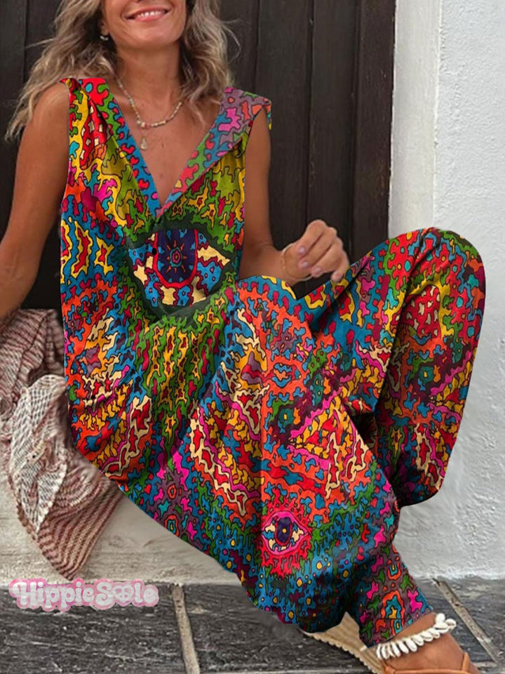 Women's Eye Art Print Wide Leg Jumpsuit