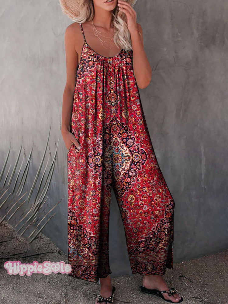 Vintage Retro Ethnic Wide Leg Jumpsuit